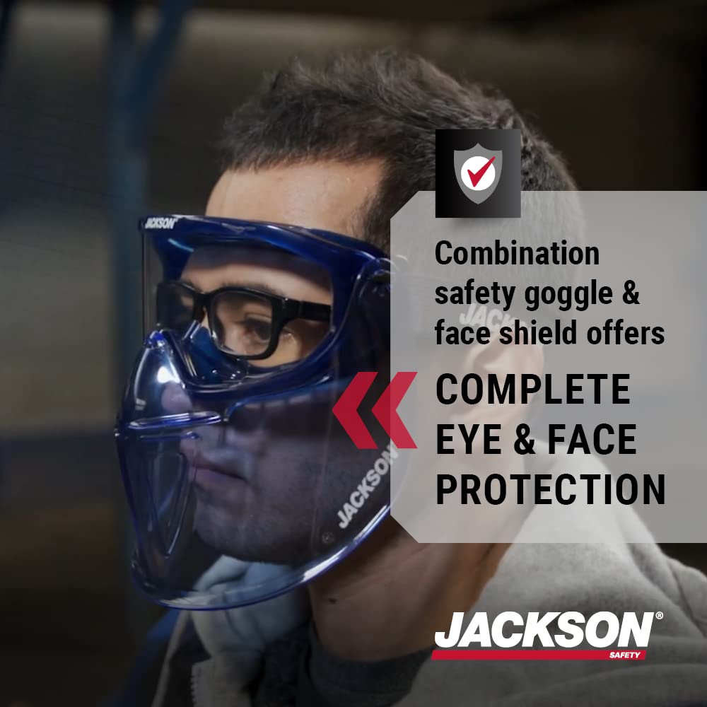 JACKSON SAFETY Jackson Safety 21000 Safety Goggles with Detachable Face Shield - Anti-Fog Coating - Clear Lens - Blue