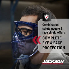 Jackson Safety 21000 Safety Goggles with Detachable Face Shield - Anti-Fog Coating - Clear Lens - Blue