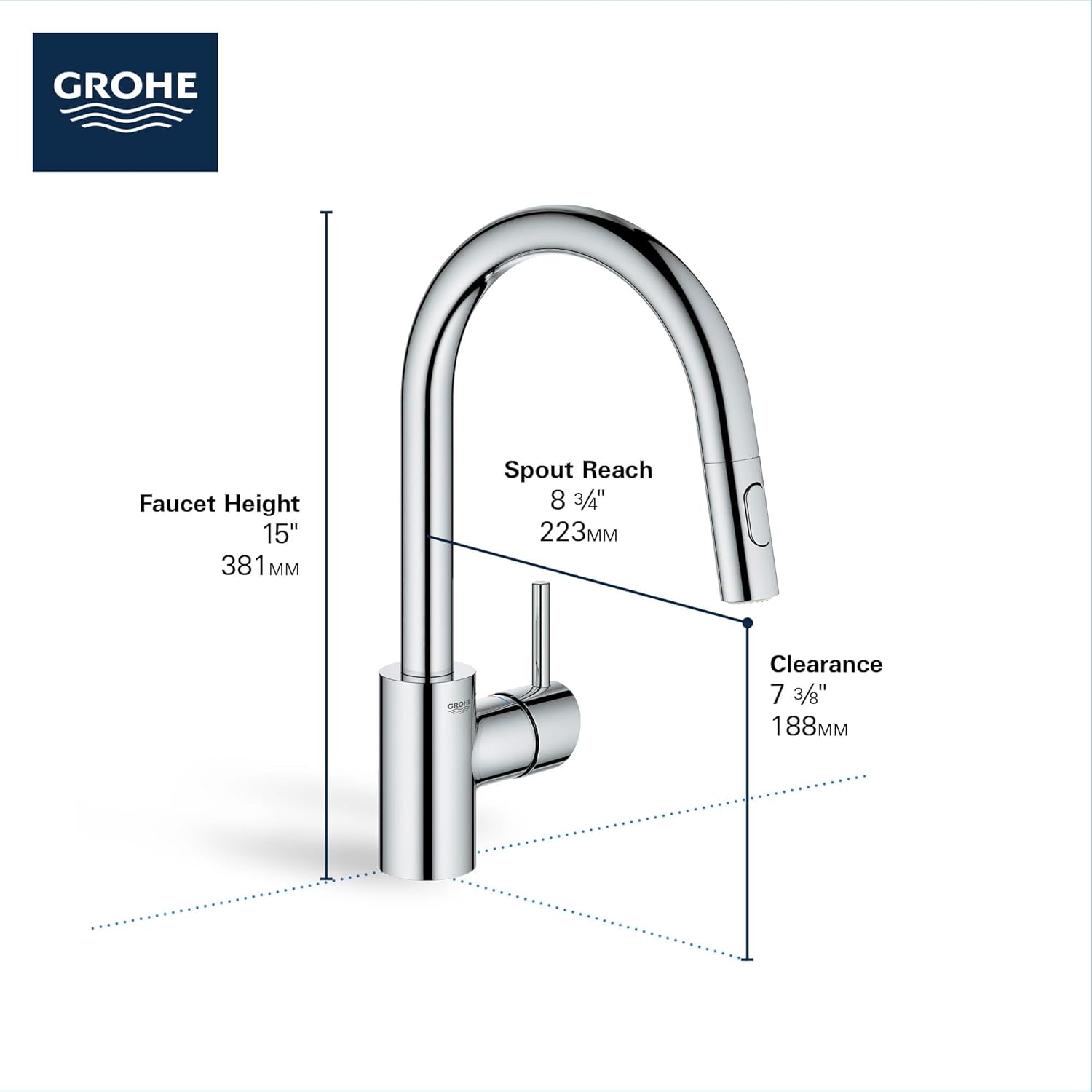 GROHE Grohe 32665003 Concetto Pull-Down Kitchen Faucet with Sprayer Chrome