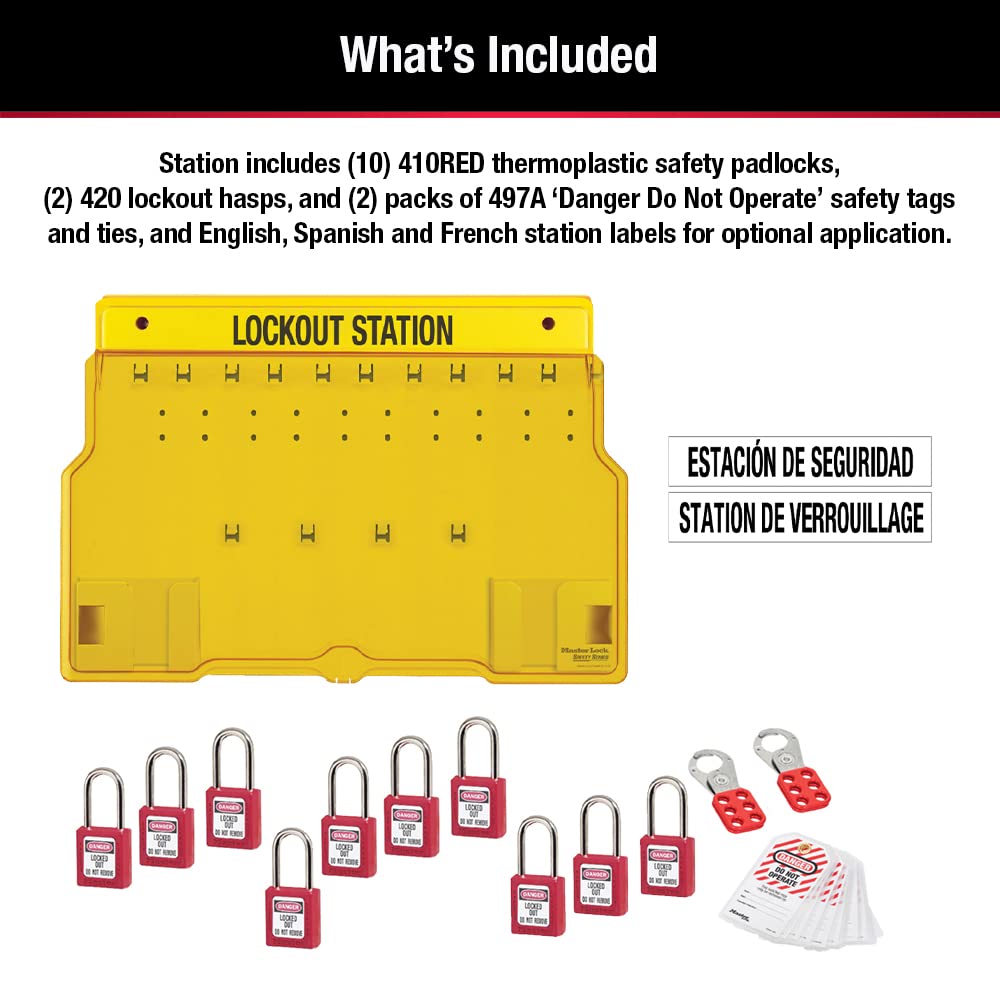 MASTER LOCK Master Lock 1483BP410 Lockout Tagout Padlock Station, Yellow