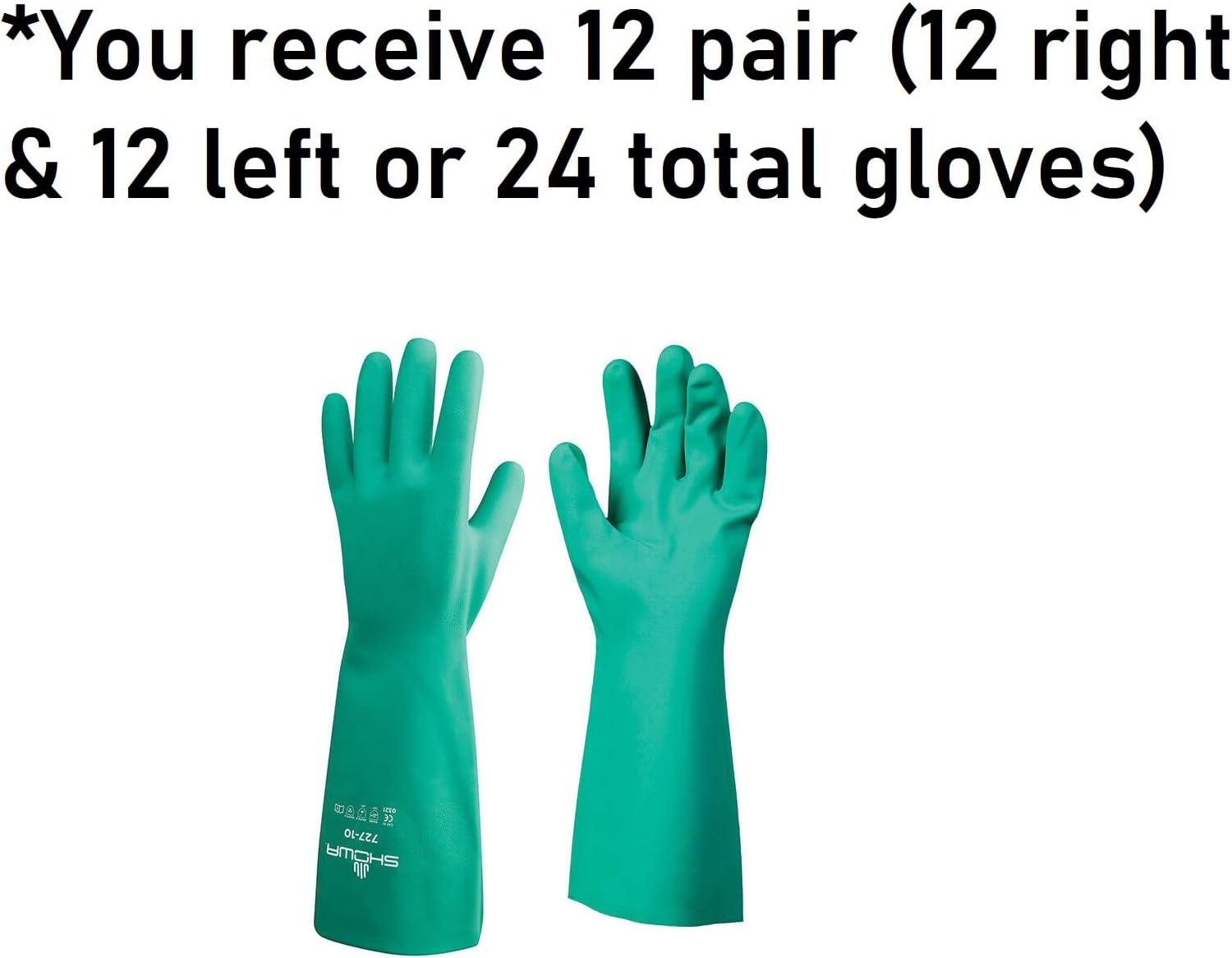 SHOWA SHOWA 727-07 Nitrile Unlined Chemical Resistant Safety Work Glove Size 7/Small Green Gauntlet Cuff