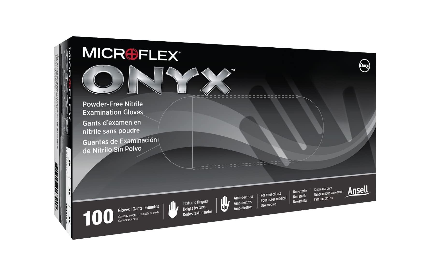 MICROFLEX Microflex N643 Onyx N64 Disposable Nitrile Exam Gloves Large Black Pack of 100