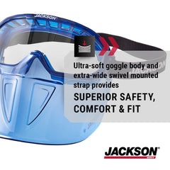 Jackson Safety 21000 Safety Goggles with Detachable Face Shield - Anti-Fog Coating - Clear Lens - Blue