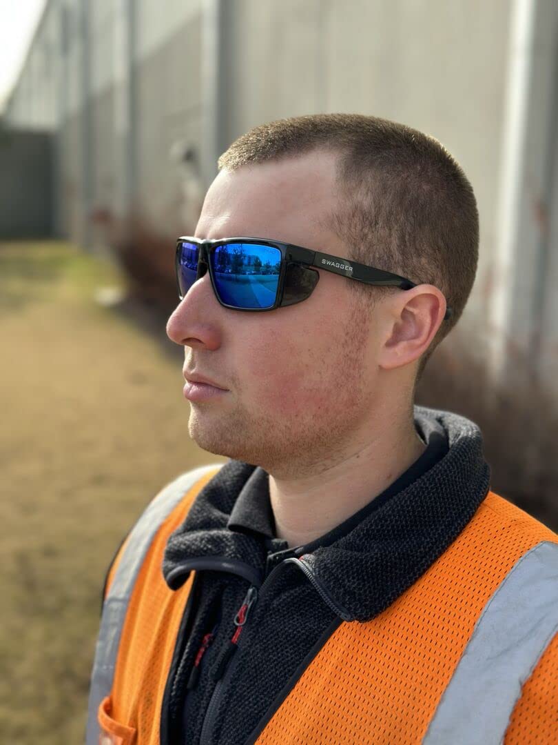 MCR SAFETY MCR Safety SR218B Swagger SR2 Safety Glasses Polycarbonate Lens/Black Frame Blue Diamond Mirror Lens
