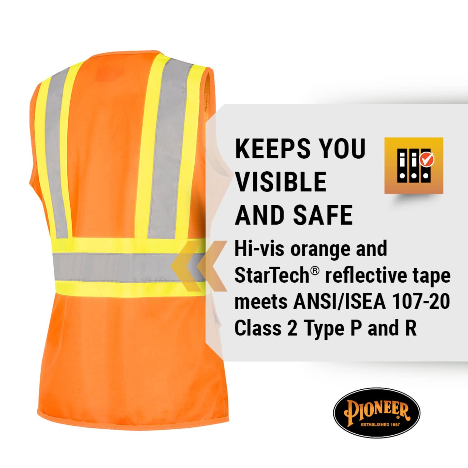 PIONEER Pioneer V1021850U-M Safety Vest for Women - Hi-Vis Reflective Tape - Medium - Class 2 ANSI