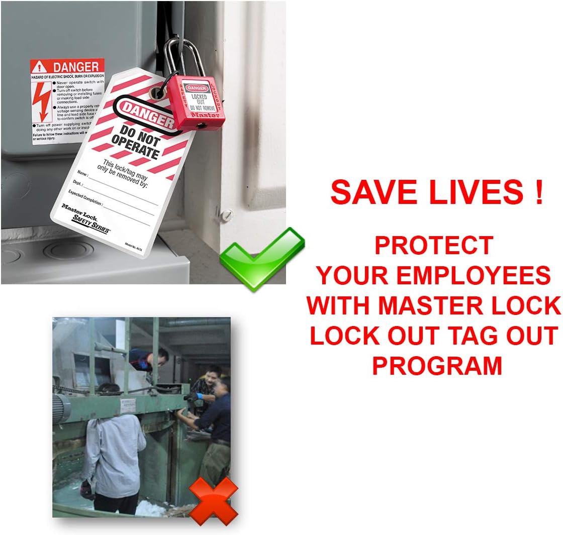 MASTER LOCK Master Lock 410KARED Lockout Tagout Safety Padlock with Key, Keyed-Alike
