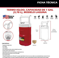 Igloo 31379 Laguna Beverage Jug 1 Gallon Red Star White