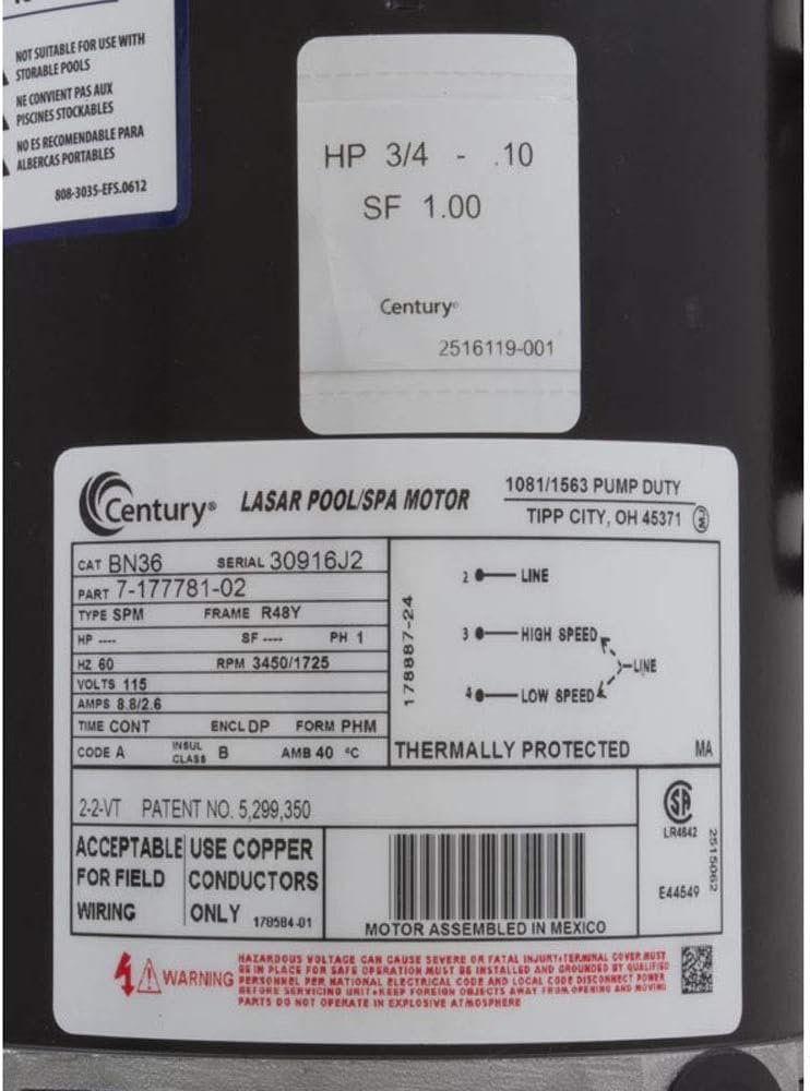 WATERWAY PLASTICS Waterway Plastics 3420310-15 Spa Pump 3/4 HP 115V 2-Speed 1.5-inch Center Discharge