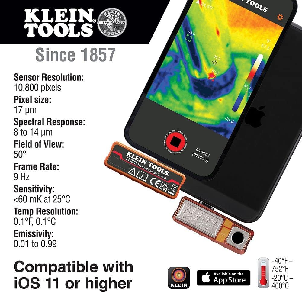 KLEIN TOOLS Klein Tools TI222 Thermal Imager for iOS Devices, 10,800 Pixels