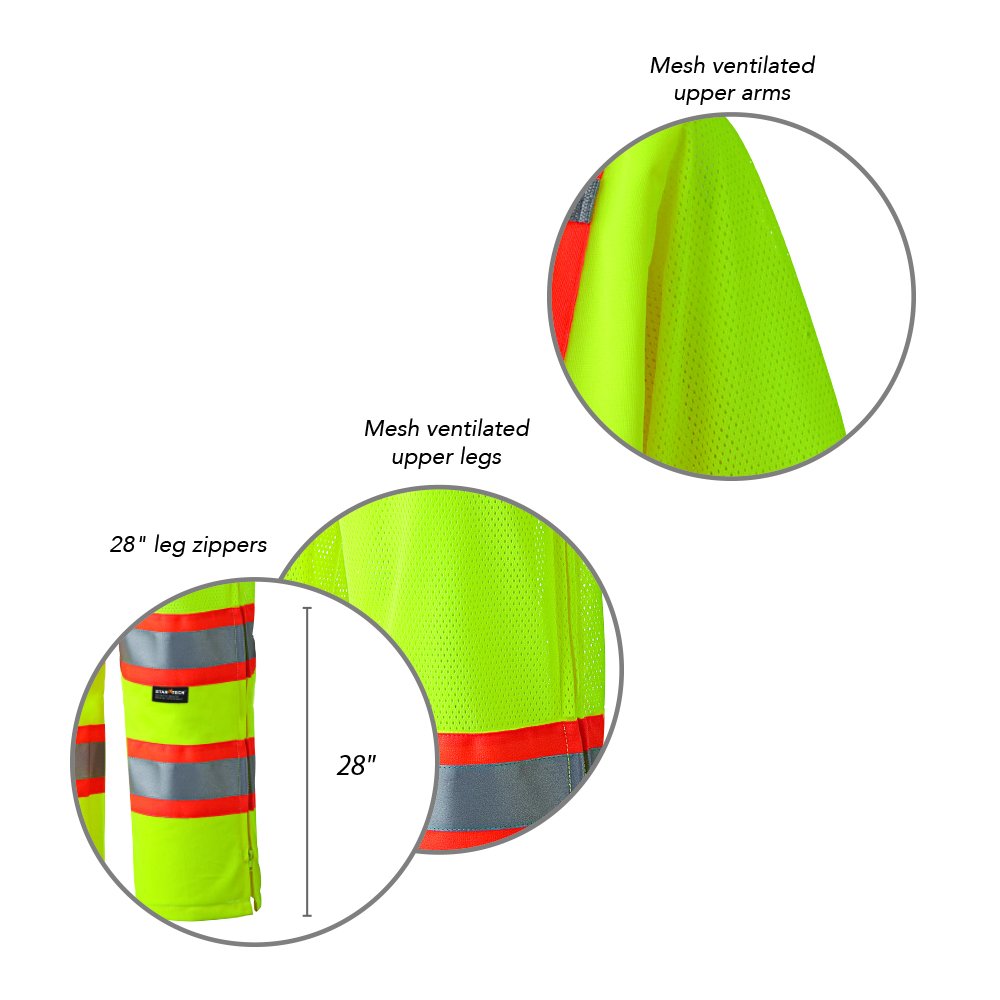 PIONEER Pioneer V1070160U-2XL High Visibility Polyester Knit Traffic Safety Coverall with Mesh Ventilation Panels Reflective Tape Leg Zippers Yellow Green Unisex 2XL