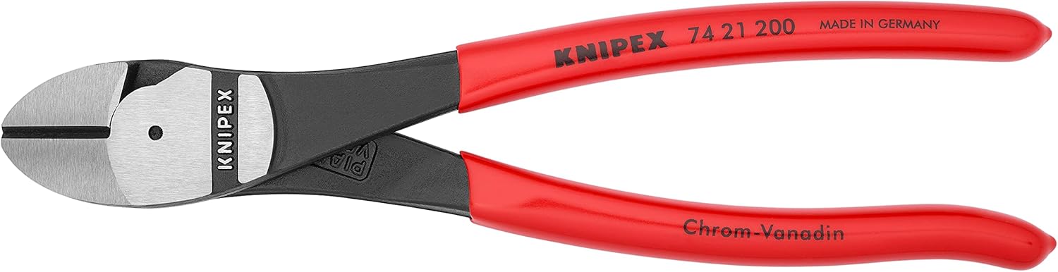 KNIPEX Knipex 74 21 200 High Leverage Angled Diagonal Cutters 8 Inch Plastic Coated
