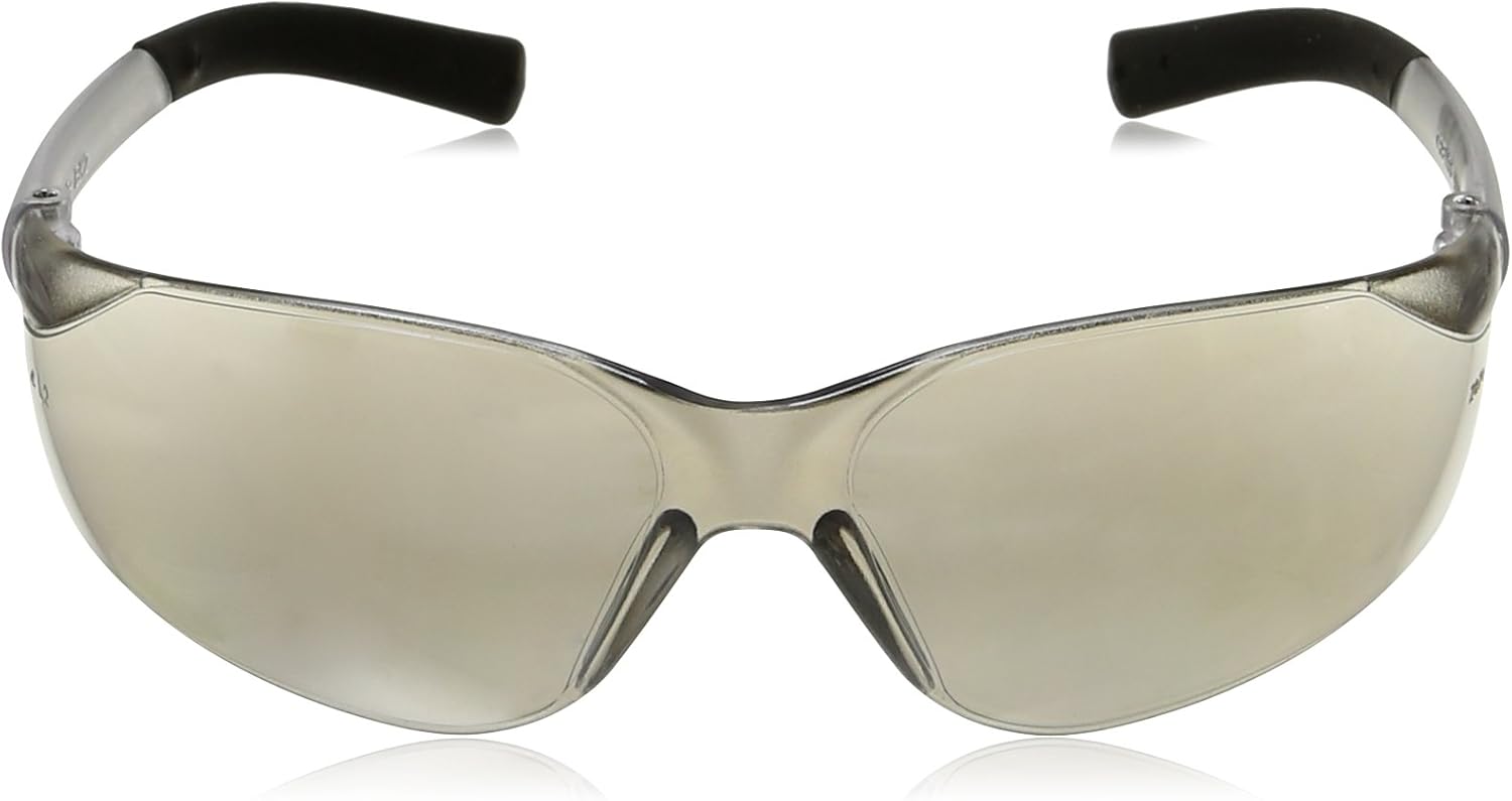 MCR SAFETY MCR Safety BK219 BearKat Polycarbonate Indoor/Outdoor Clear Mirror Lens Safety Glasses with Non-Slip Hybrid Black Temple Sleeve Small