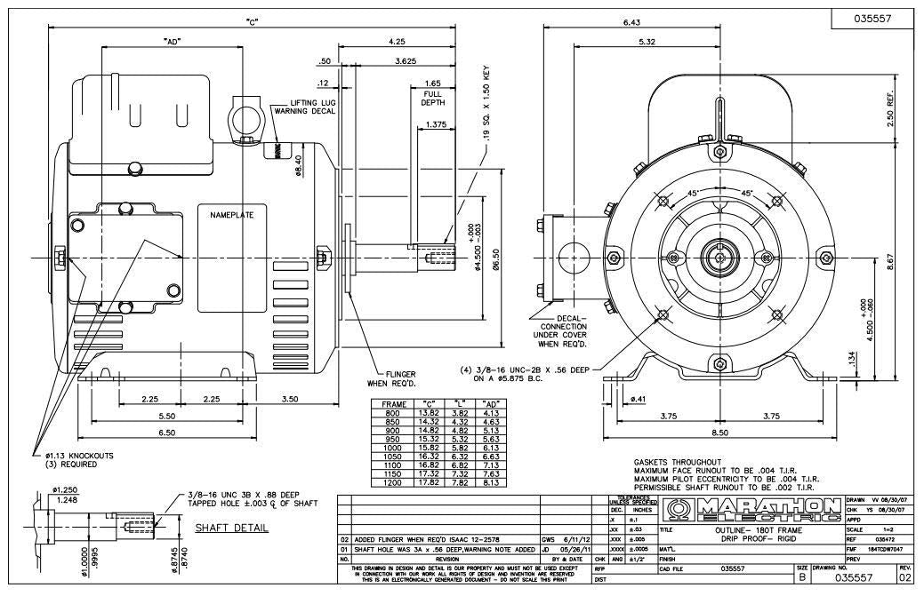 MARATHON MOTORS Marathon MZ408A 184JM Frame Open Drip Proof 184TCDR7011 Closed Coupled Pump Motor 5 hp