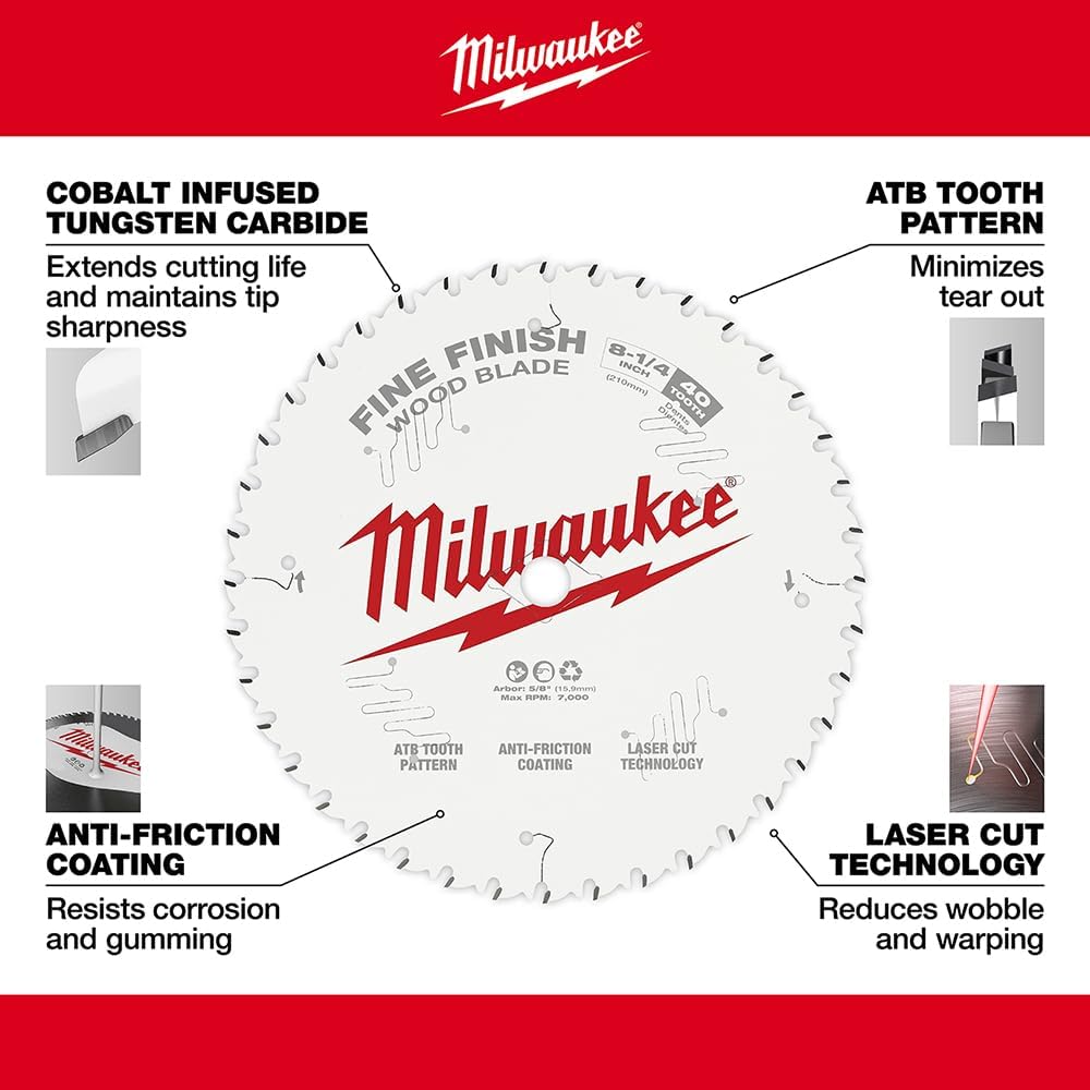 MILWAUKEE Milwaukee 48-40-0822 Circular Saw Blade 8-1/4 inches 40T Fine Finish