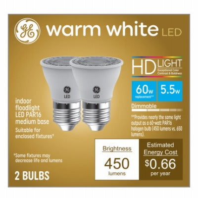 GE G E Lighting 93107785 PAR16 Led Bulb 6W Warm White 2 Pack