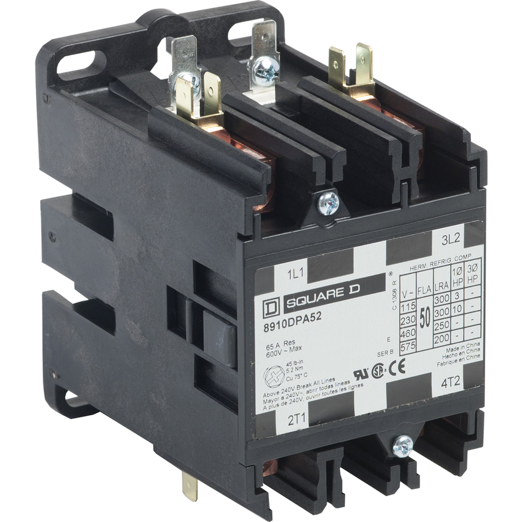 SCHNEIDER ELECTRIC Schneider Electric 8910DPA52V14 Definite Purpose Contactor 50 Amp 24V 600 Vac