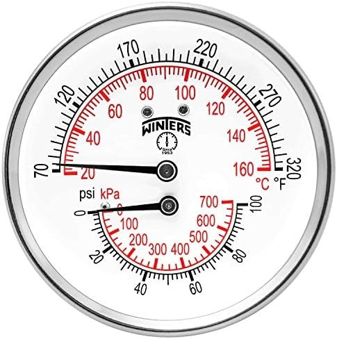 WINTERS INSTRUMENTS Winters Instruments TTD408 Tridicator 3-inch 0-100 psi 70-320 F (Back Mount)