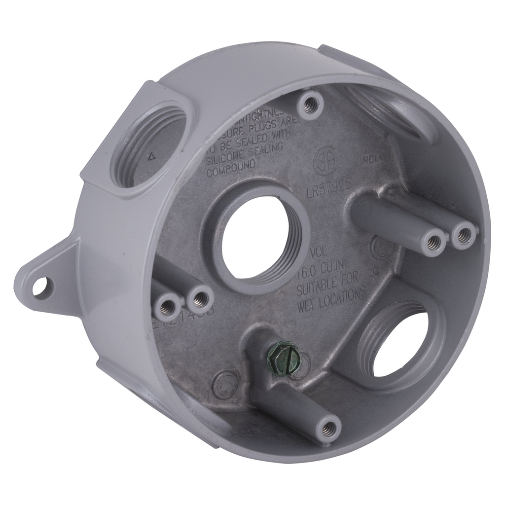 BELL Hubbell Wiring 5372-0 Hubbell Weatherproof Splice Box 4 in Round Five 3/4 in Outlets Replacement MPN