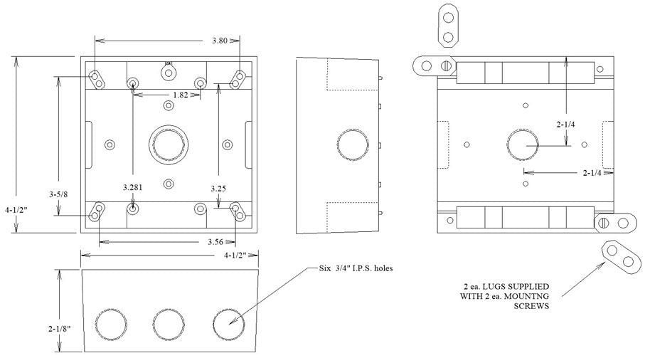 MULBERRY METAL PRODUCTS Mulberry Metal Products 30260 2-Gang Weatherproof Box 6-Hole 3/4 in w/ Lug (4.5 in x 4.5 in x 2 in)