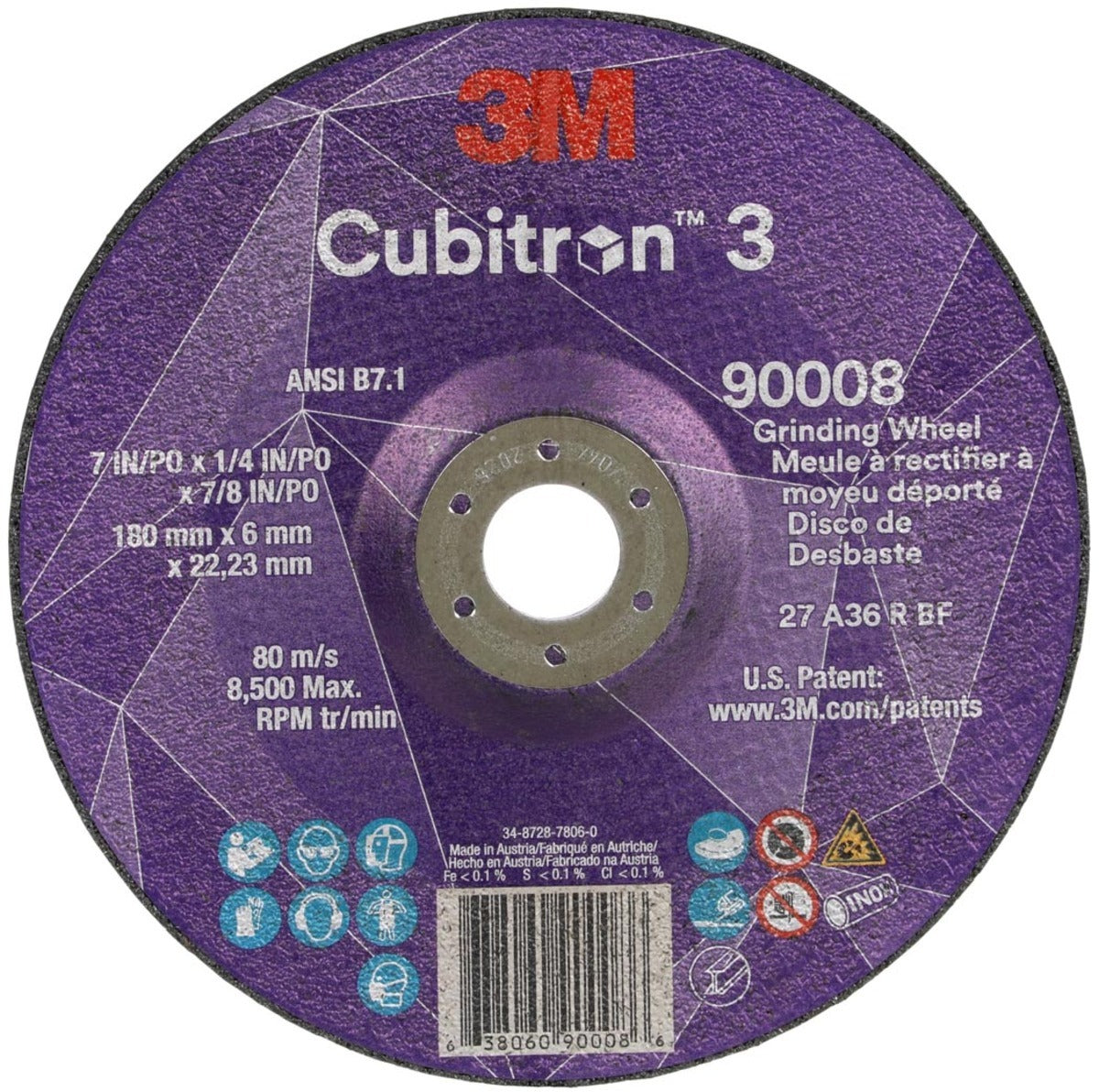 3M 3M 7100313198 Cubitron 3 36+ Grit Type 27 Depressed Center Grinding Wheel (7 x 1/4 x 7/8, Pack 10)
