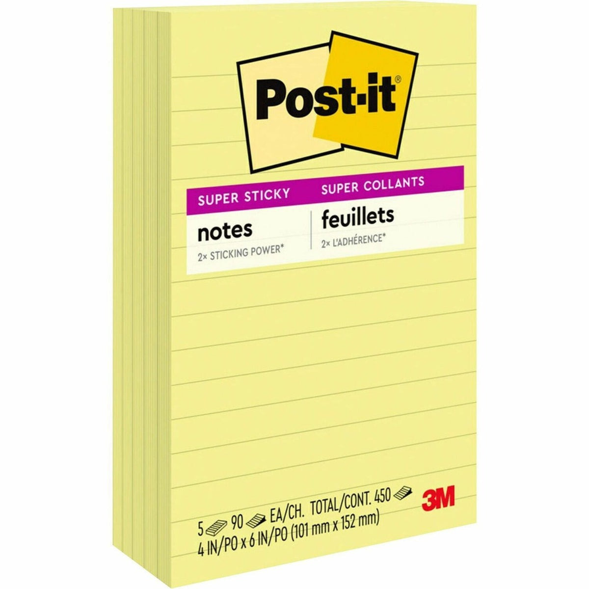3M 3M MMM6605SSCY Post-it Super Sticky Lined Notes 4 in x 6 in (5 Pack) 660-5SSCY