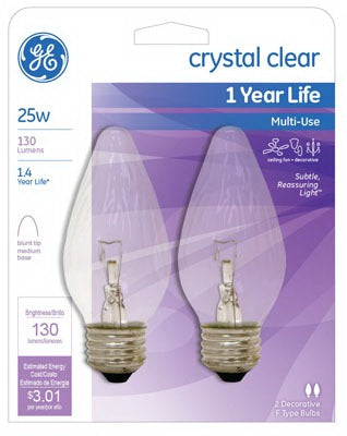GE G E Lighting 75337 Clear Flame Shape Bulb 25W 2 Pack
