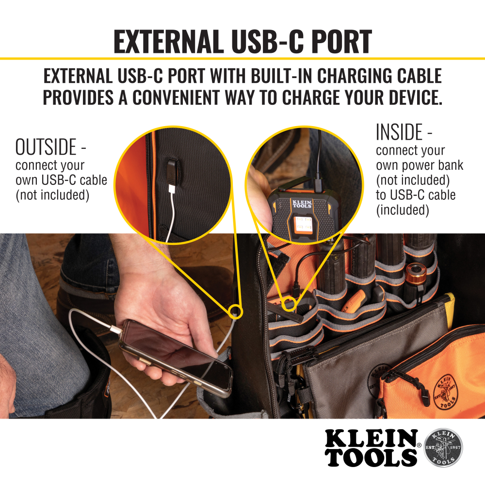 KLEIN TOOLS Klein Tools 62800BP Tradesman Pro XL Tool Bag Backpack 40 Pockets