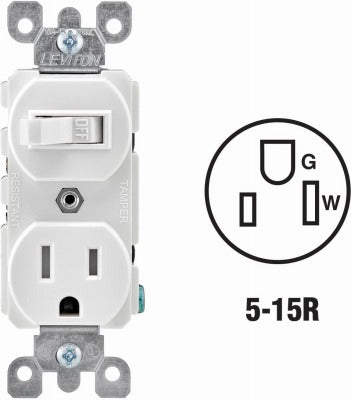 LEVITON Leviton Mfg Co R62-T5225-0WS Switch Outlet Combo 15A