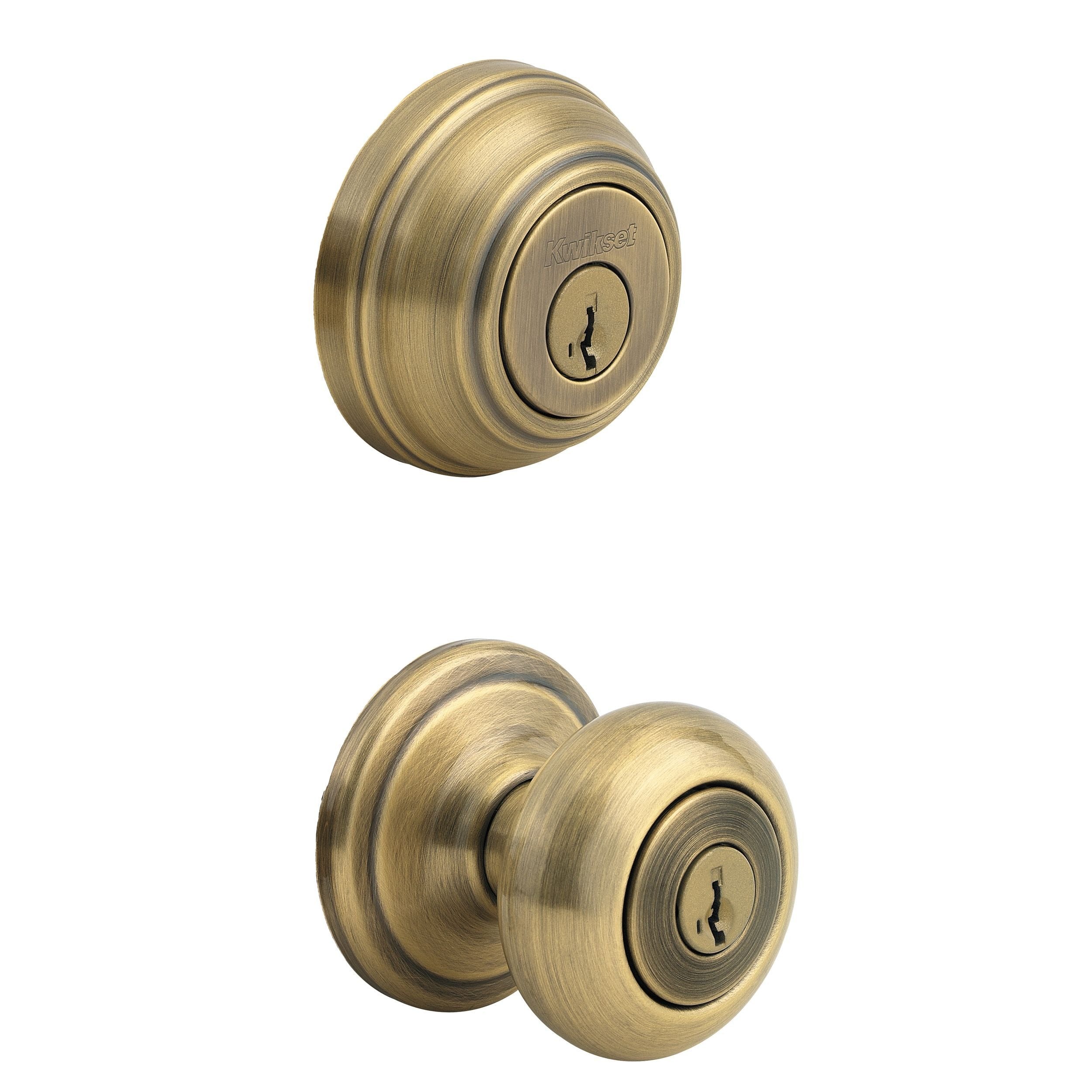 KWIKSET Kwikset CP991J-5S Combo Knob Deadbolt Smartkey Antique Brass