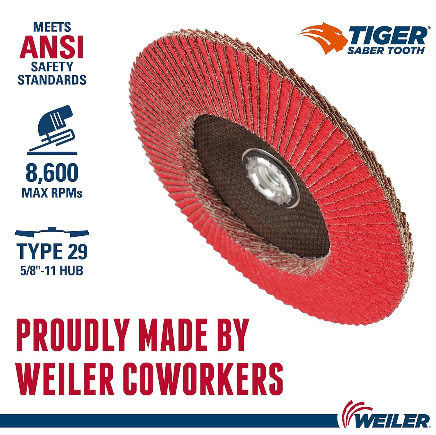 WEILER Weiler 50112 Saber Tooth 5/8-11 Arbor 7 Diameter 36 Grit Ceramic Phenolic Backing Angled Abrasive Flap Disc Pack of 10