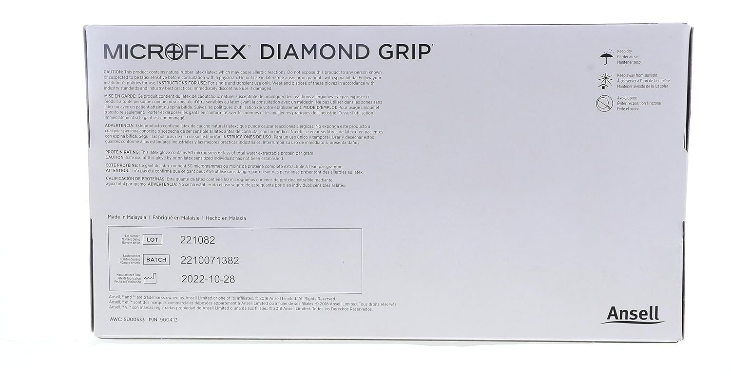 MICROFLEX Microflex MF-300-L Large Natural 9.645 inches Diamond Grip 6.3 mil Latex Ambidextrous Non-Sterile Medical Grade Powder-Free Disposable Gloves