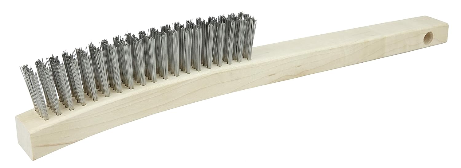 WEILER Weiler 44057 Curved Handle Scratch Brush 14 L 4X18 Rows Stainless Steel Wire Wood Handle