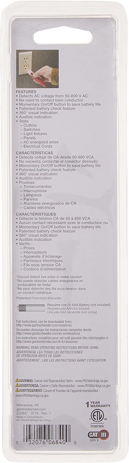 GARDNER BENDER Gardner Bender GVD-3504 Circuit Alert Non-Contact Voltage Tester 50-600V