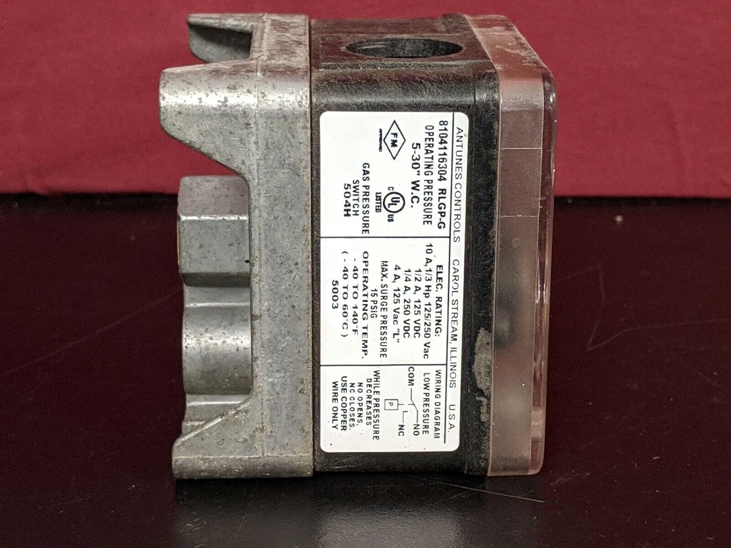 ANTUNES Antunes 8104116304 RLGP-G 5-30 WC Automatic Reset Gas Pressure Switch