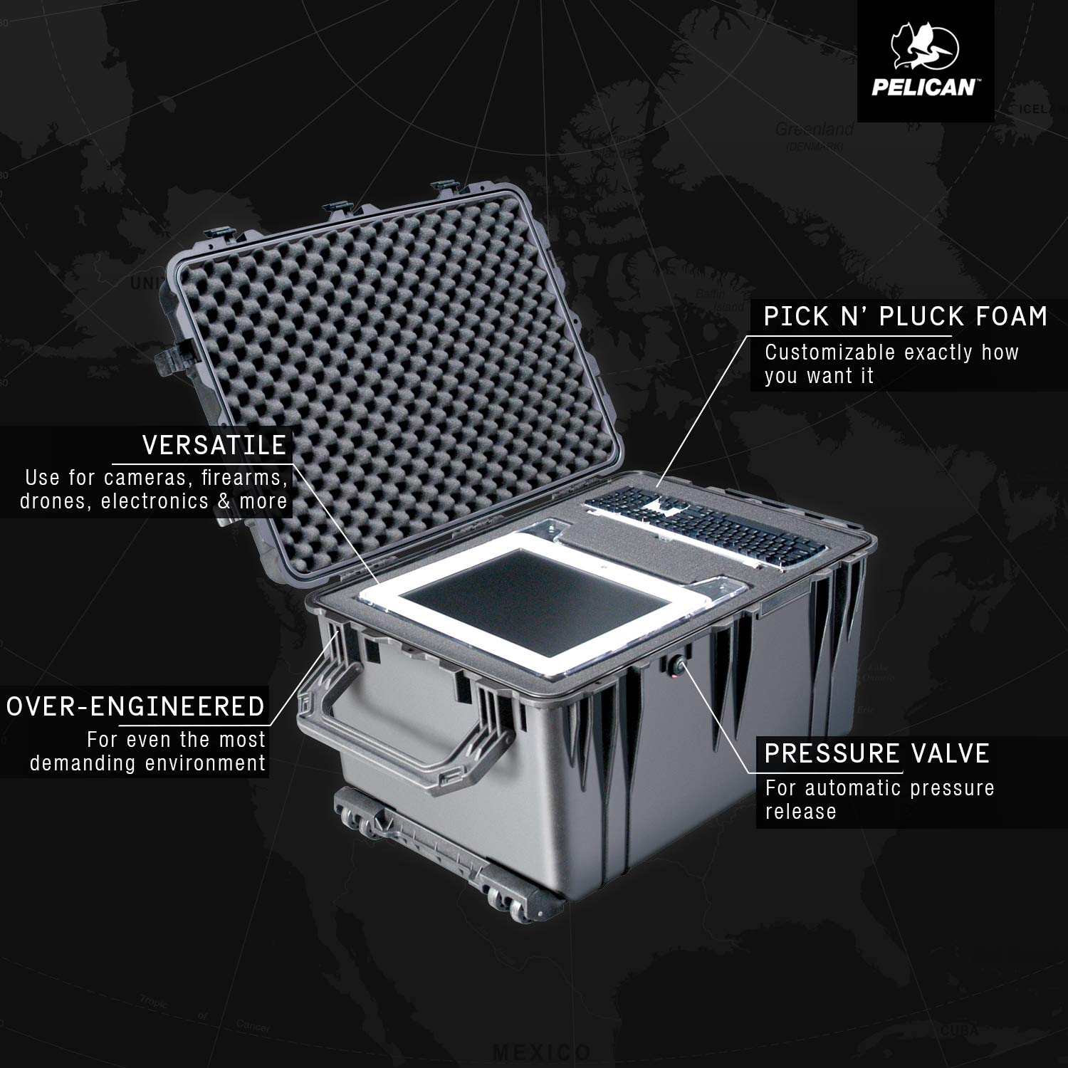 PELICAN WIRELESS SYSTEMS Pelican 1660-020-110 Large Protector Case 31.59 Inches L x 22.99 Inches W x 19.48 Inches D with Foam Black