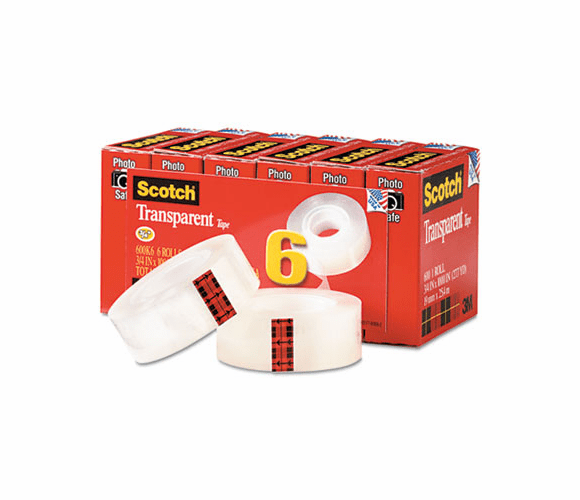 3M 3M MMM600K6 Transparent Tape 0.75 in x 27.78 yd (6/Pack) 600K6