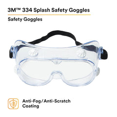 3M 40661-00000-10 Splash Safety Goggles Anti-Fog Clear Lens Pack of 10