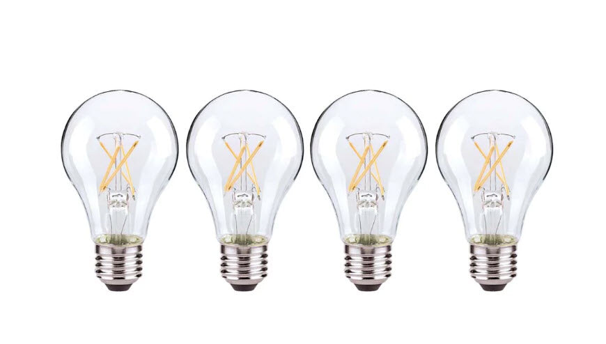 SATCO-NUVO SATCO S12463 8 Watt A19 LED; Clear; 3000K; Medium Base; 120 Volt; 4-Pack