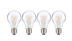 SATCO S12463 8 Watt A19 LED; Clear; 3000K; Medium Base; 120 Volt; 4-Pack
