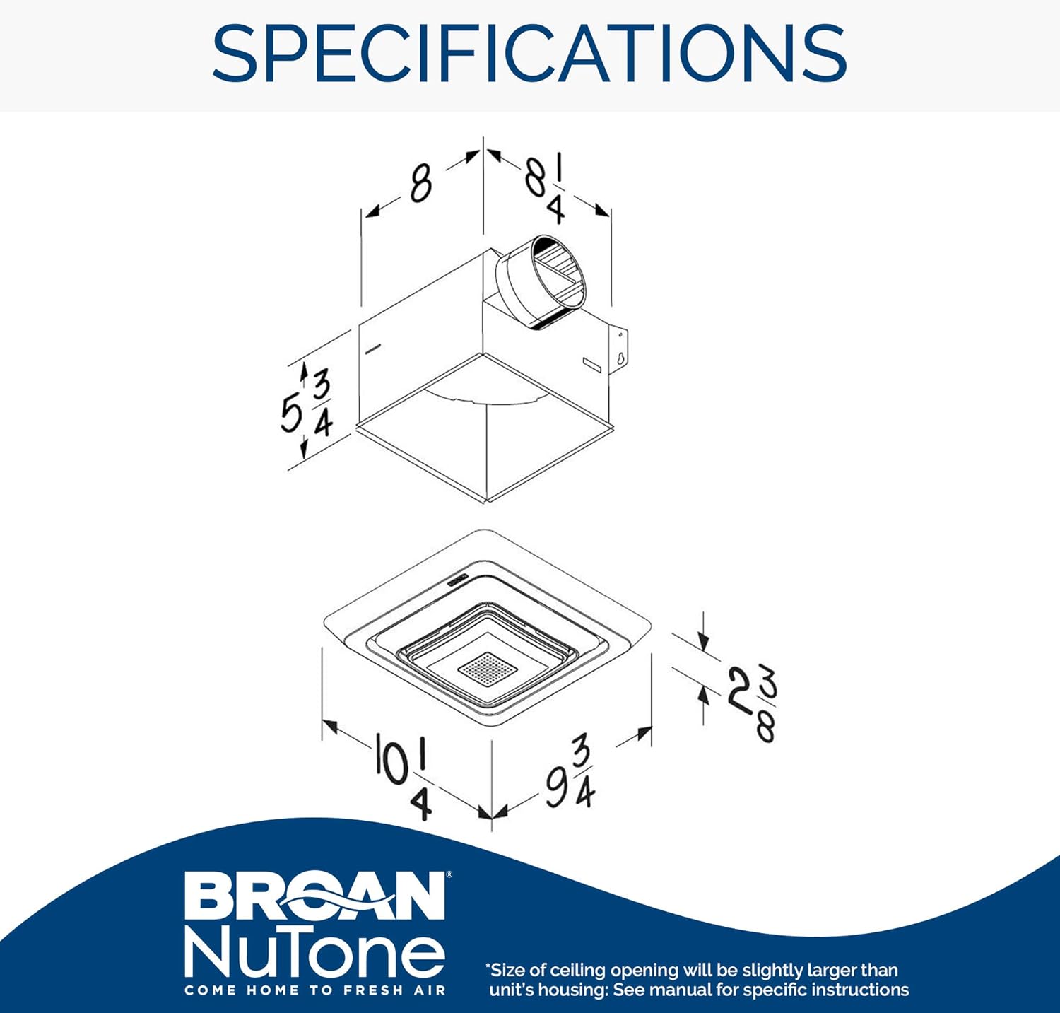 BROAN-NUTONE Broan-NuTone SPK80L Bluetooth Speaker Ventilation Fan with LED Light, 80 CFM, 2.5 Sones, White