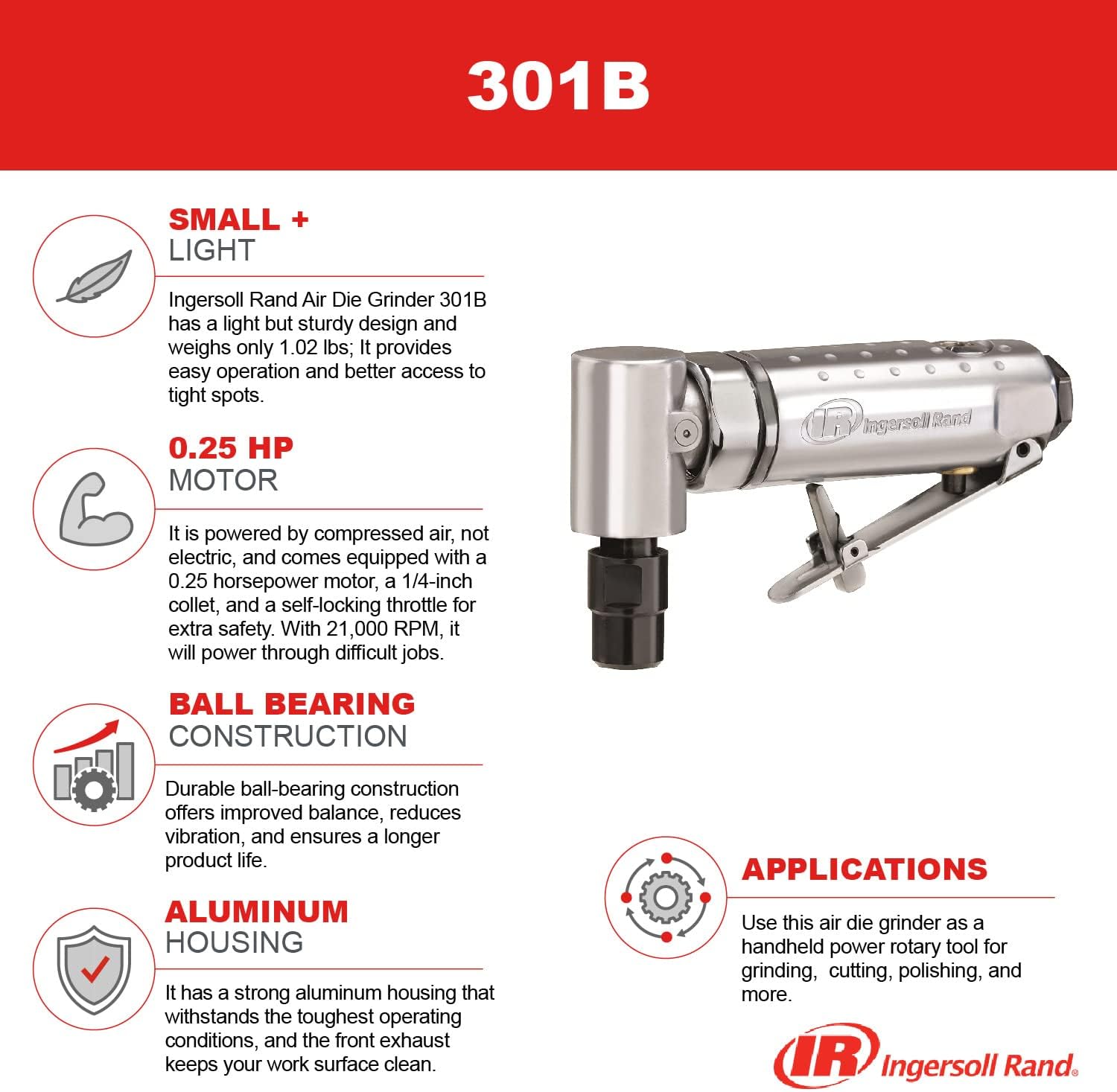INGERSOLL Ingersoll Rand 301B Air Angle Die Grinder 0.25 HP 21000 RPM 90 PSI