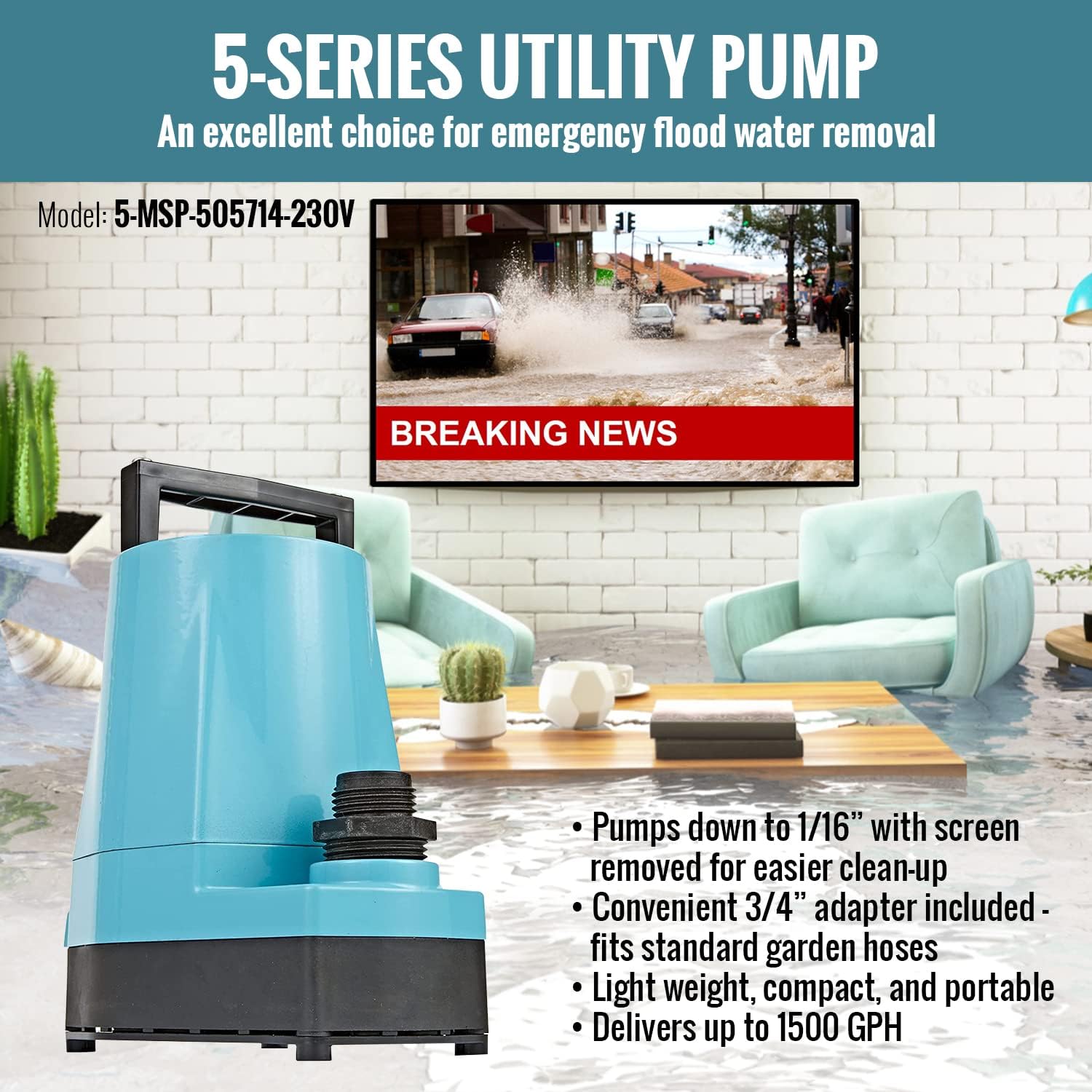 LITTLE GIANT Little Giant 505714 230V 1/6 HP 25 GPM Manual Utility Submersible Pump