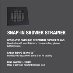Oatey 42423 Universal 4-1/4 in. Square Snap-Tite Shower Strainer, Matte Black