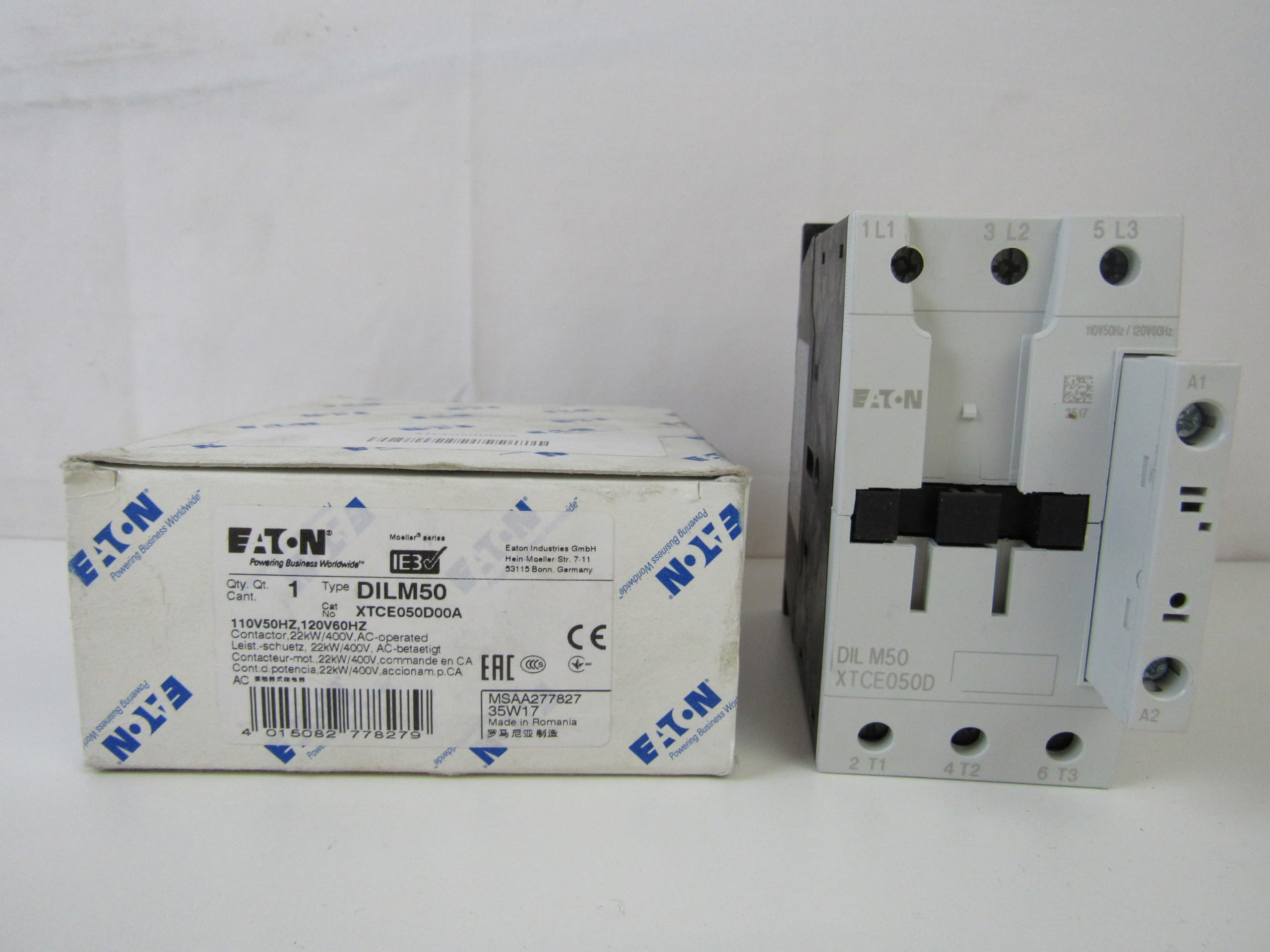 EATON Eaton XTCE050D00A IEC Magnetic Contactor 50A 120VAC 3 Pole