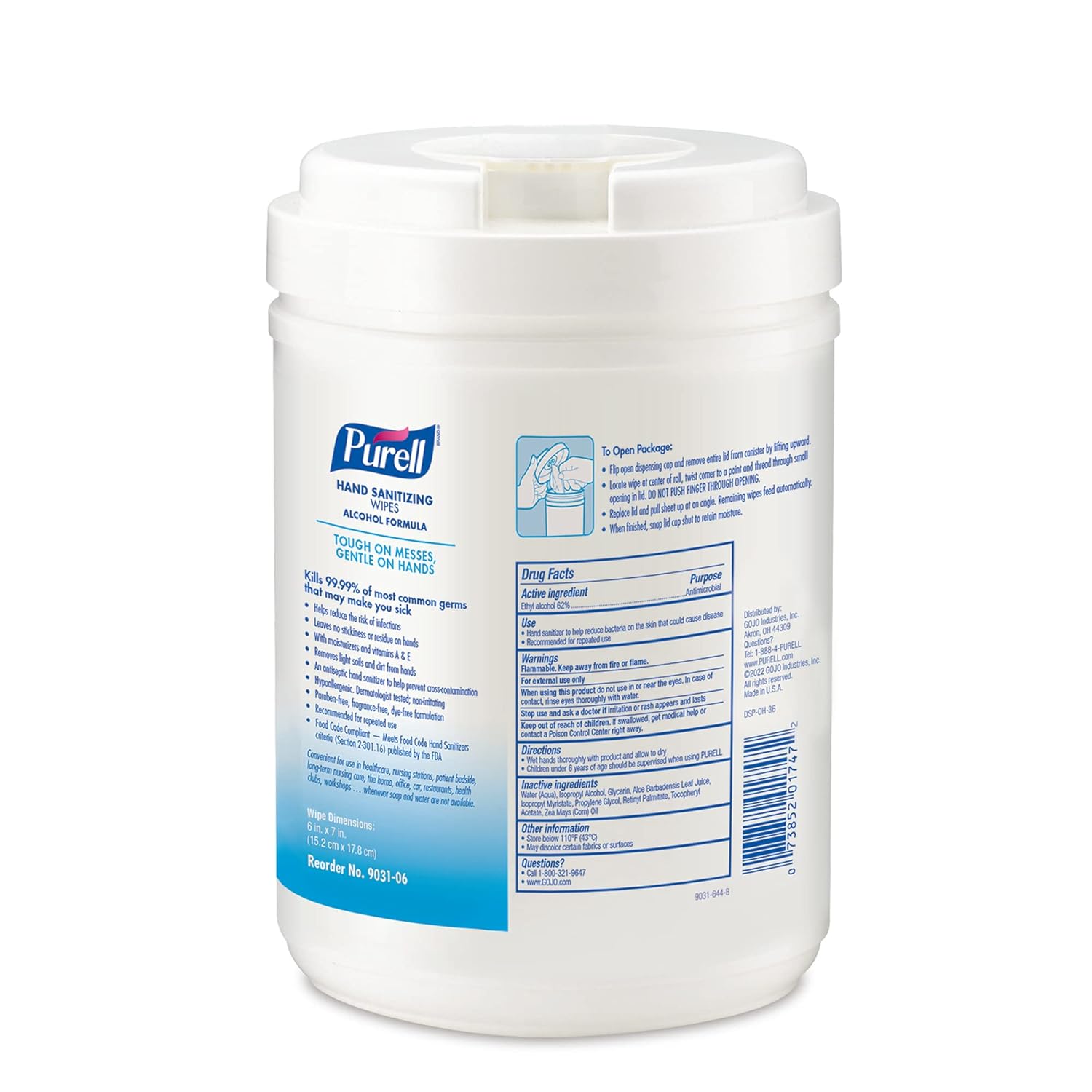 PURELL Purell 9031-06 Hand Sanitizing Wipes Alcohol Formula Fragrance Free 175 Count Pack of 6