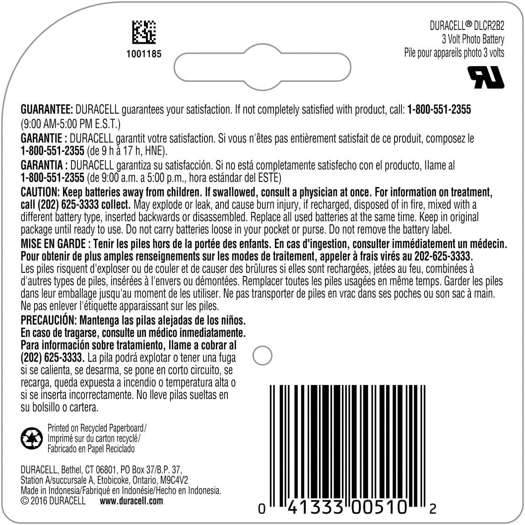 DURACELL Duracell DURDLCR2BPK Ultra High Power Lithium Battery CR2 3V 1/EA