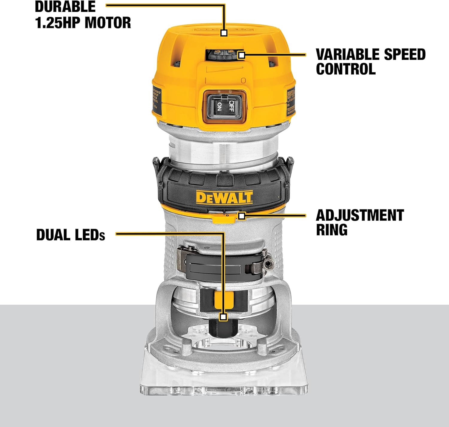 DEWALT DEWALT DWP611 Router, 1-1/4 HP, 11-Amp, Variable Speed Trigger, Corded