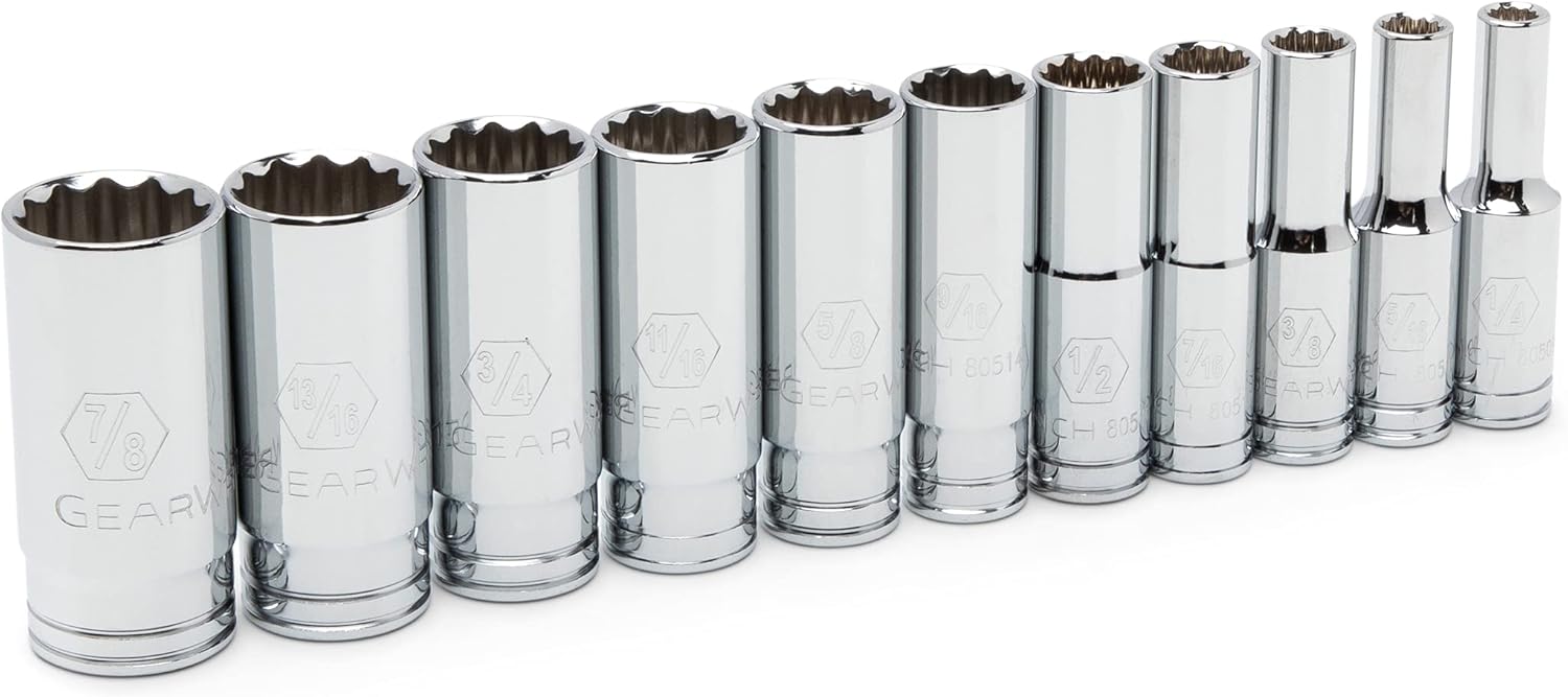 GEARWRENCH GEARWRENCH 80563 11 Pc. 3/8 Drive 12 Pt. Deep Socket Set, SAE