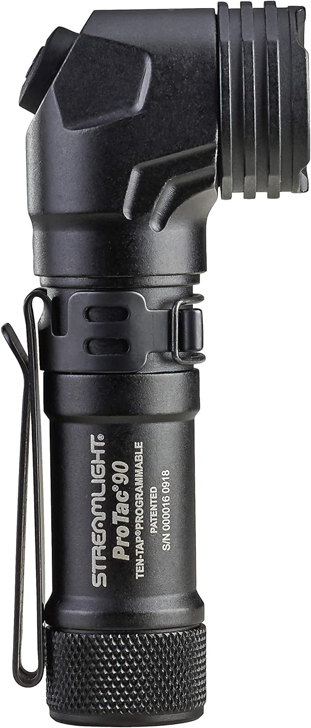 STREAMLIGHT Streamlight 88088 ProTac 90 300-Lumen Multi-Fuel Right Angle Tactical Flashlight with one CR123A Lithium & one AA Alkaline Battery & Nylon Holster, Black, Box