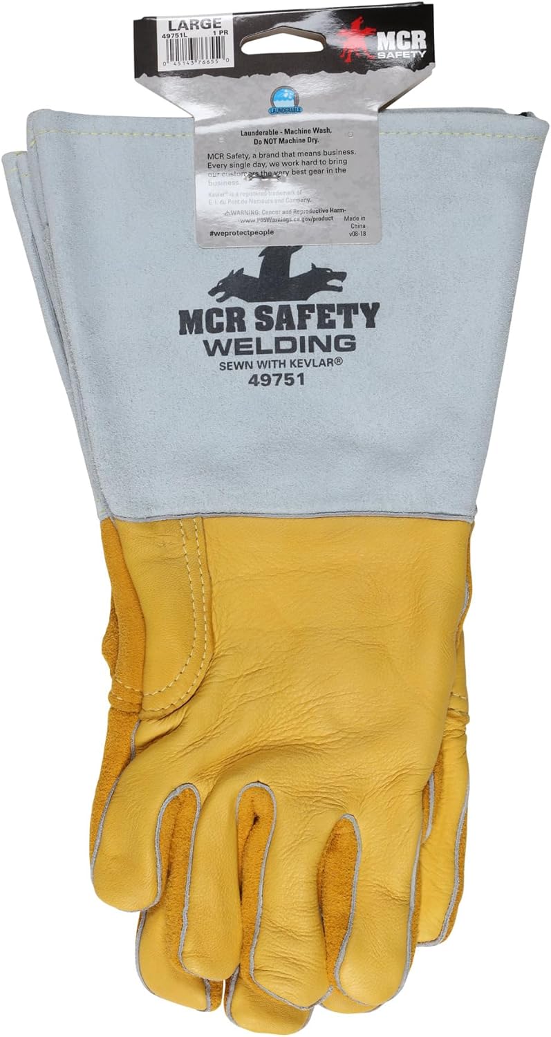 MCR SAFETY MCR Safety 49751M Gold Grain Elkskin Leather Welding Gloves, Heat Resistant, Kevlar Stitching, Reinforced Thumb